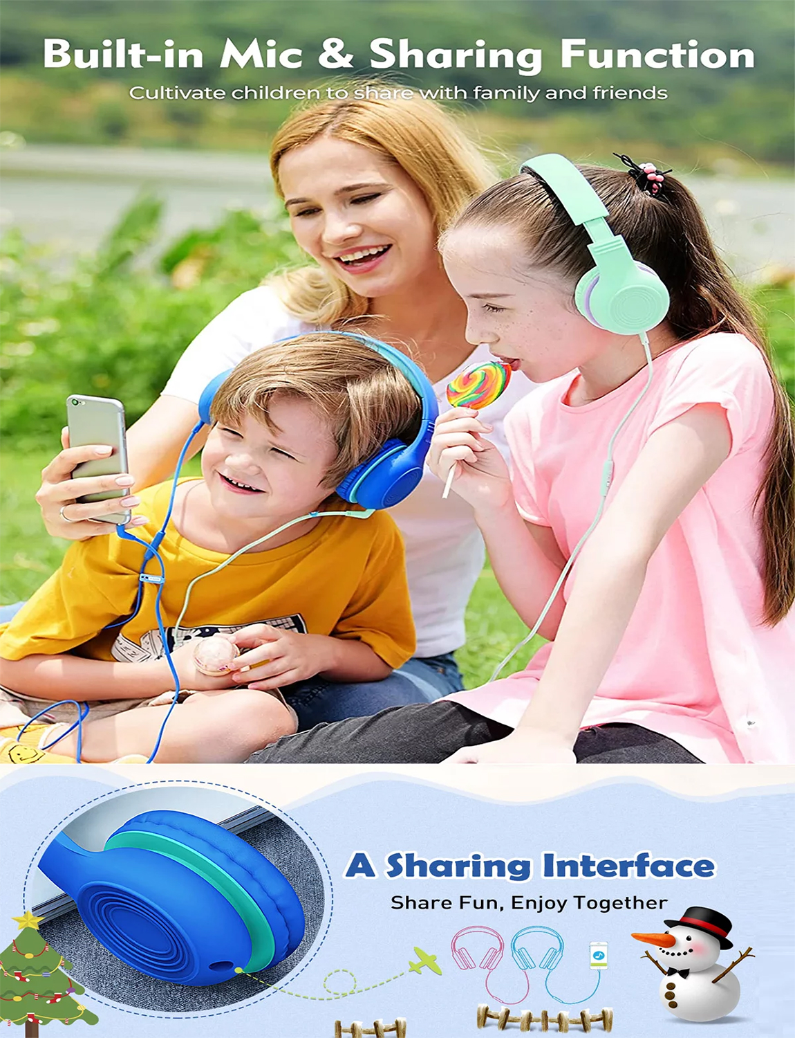 Mpow CH6S Kids Headphones with Microphone, Blue photo 6