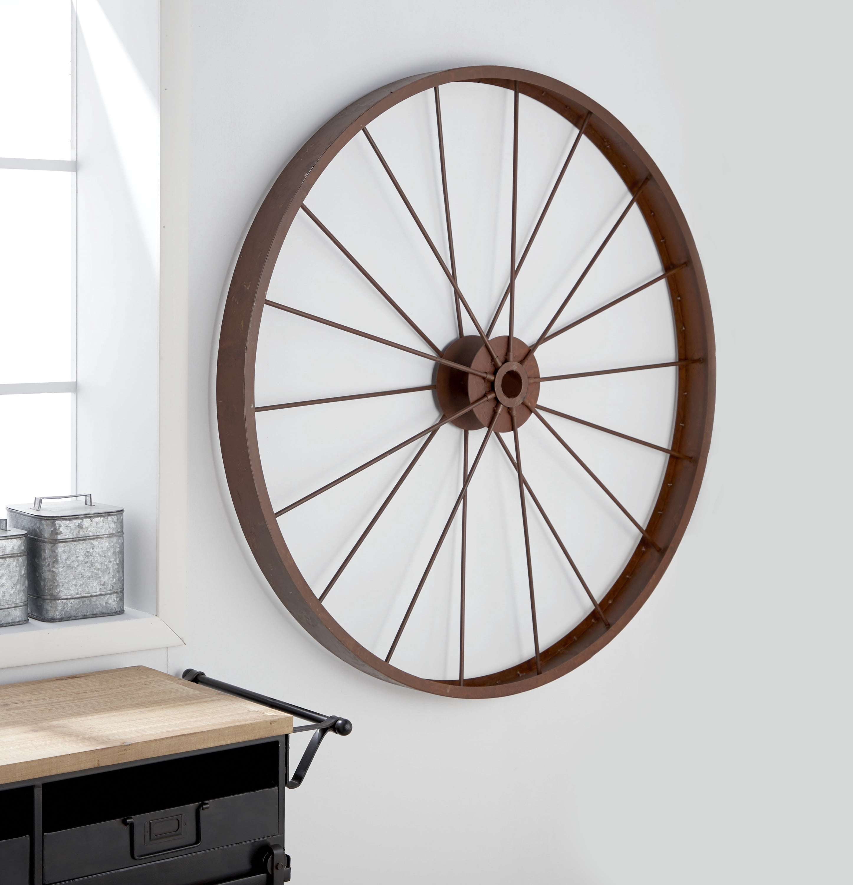 Decmode Indoor/Outdoor Large Red Metal Wheel Wall Decor, 43"