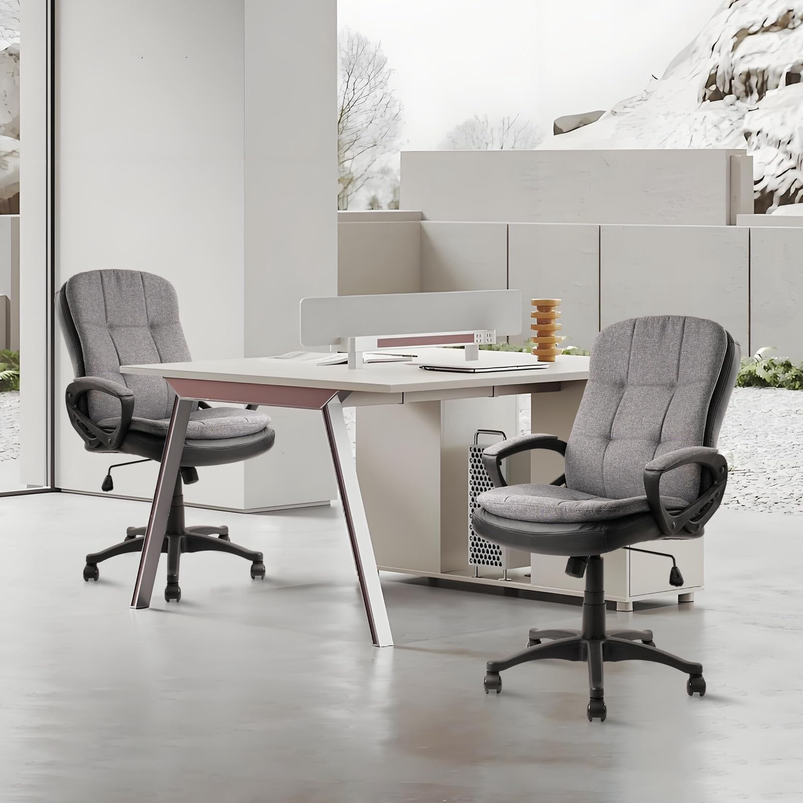 CLATINA Cloth Fabric Office Chair, 360° Swivel Rolling Desk Chair with Soft Upholstered Support Backrest, Adjustable Height Mid Back Ergonomic Computer Task Chairs with Arms and Wheels, Grey, 300LBS