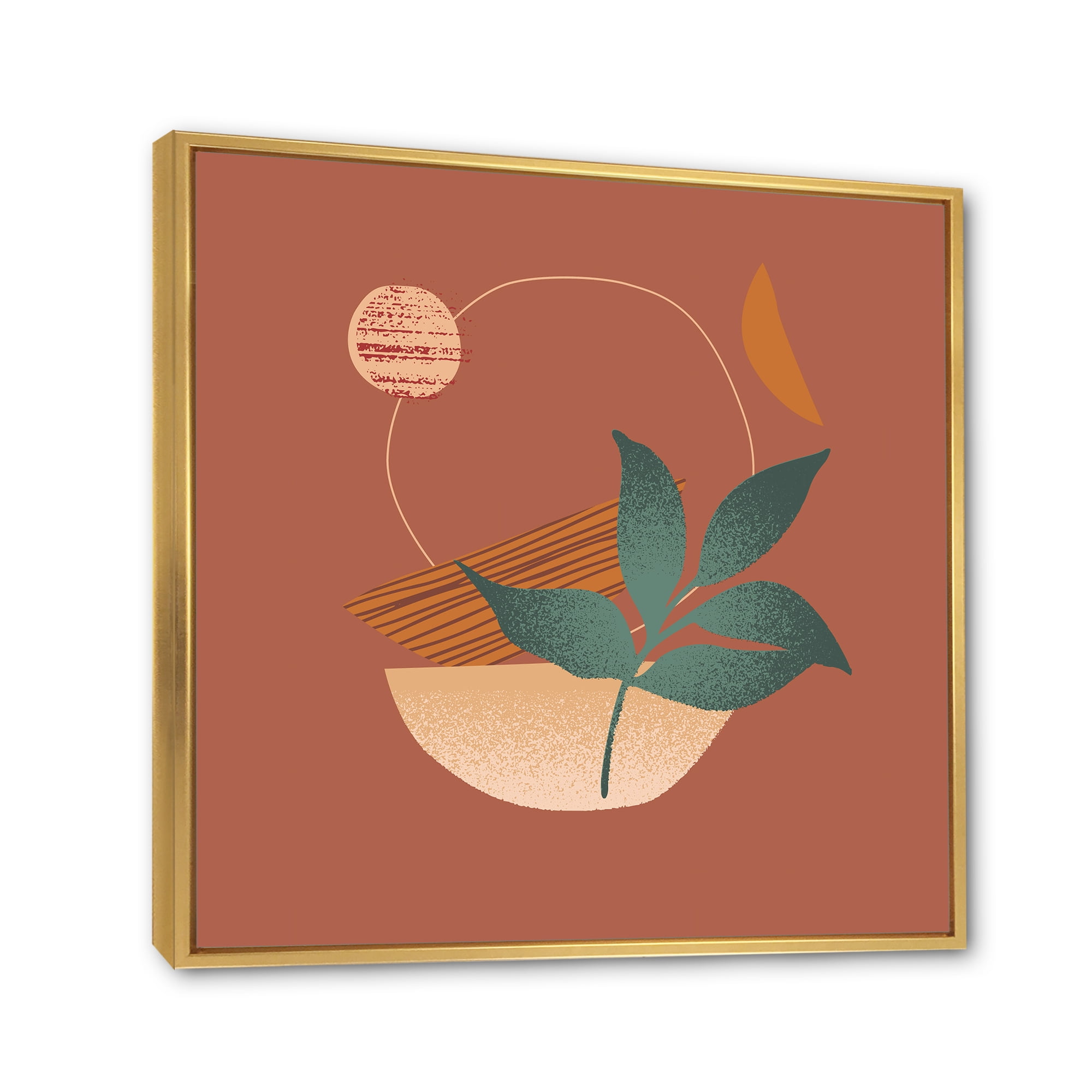 Designart 'Shapes and Tropical Leaf Silhouettes III' Modern Framed Canvas Wall Art Print