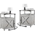thumbnail image 1 of JJUN Farmhouse Nightstand Set of 2 with Charging Station, Rustic End Table Bedroom with Storage Living Room Side Table Grayish White Night Stand Industrial Bedside Table, 1 of 16