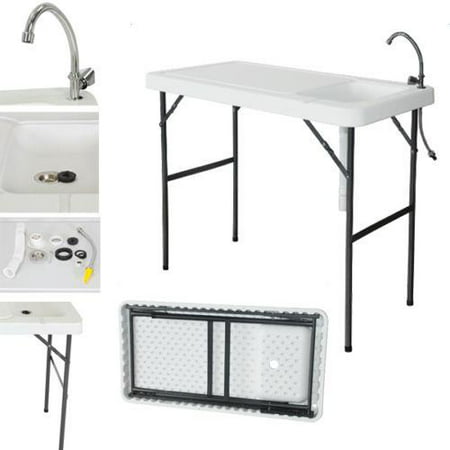 Ktaxon Folding Portable Outdoor Fish Table Fillet Cleaning Cutting with Sink Faucet, White,