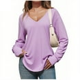 thumbnail image 2 of FAIWAD Womens Tunic Tops Casual Deep V Neck Long Sleeve Plain T Shirt Trendy Curved Hem Blouses, 2 of 6