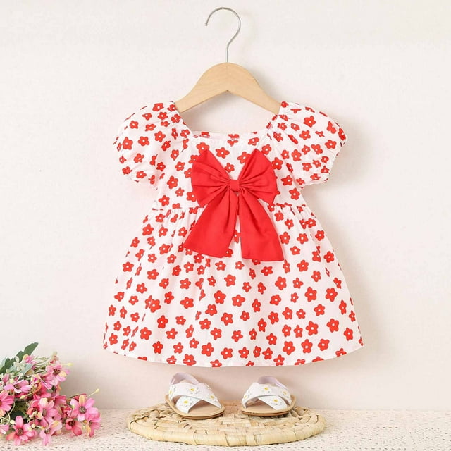 Économies d'Été! Robe d'Été pour Enfants, Robes Décontractées pour Filles en Liquidation, Robe d'Été à Manches Courtes pour Tout-Petits et Bébés Filles avec Motif et Jupe à Manches Courtes