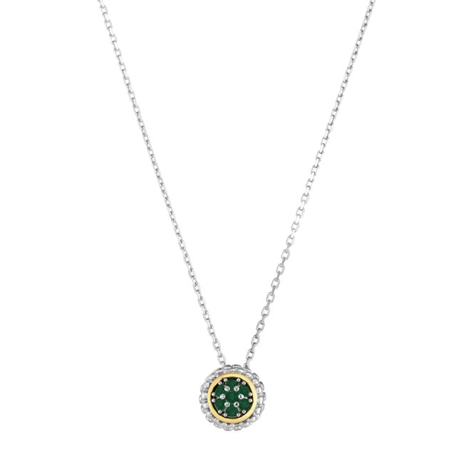18k Gold And Sterling Silver Emerald Fancy Necklace, 18"