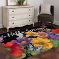 thumbnail image 3 of Area Rug for Living Room, Spring Flowers Non-Slip Indoor Large Carpet for Bedroom/Dining Room, Watercolor Country Colorful Floral Black Washable Low-Profile Rectangle Floor Runner Rugs - 4 x 6 Ft, 3 of 8