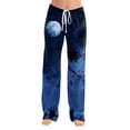thumbnail image 4 of Zydvens Women Halloween Pajama Pants Wide Leg Lounge Wear with Pockets Soft Elastic Waist Drawstring Sleepwear Bottoms Cute Cartoon Cat Pumpkin Costume Cosplay Party S-3XL, 4 of 7