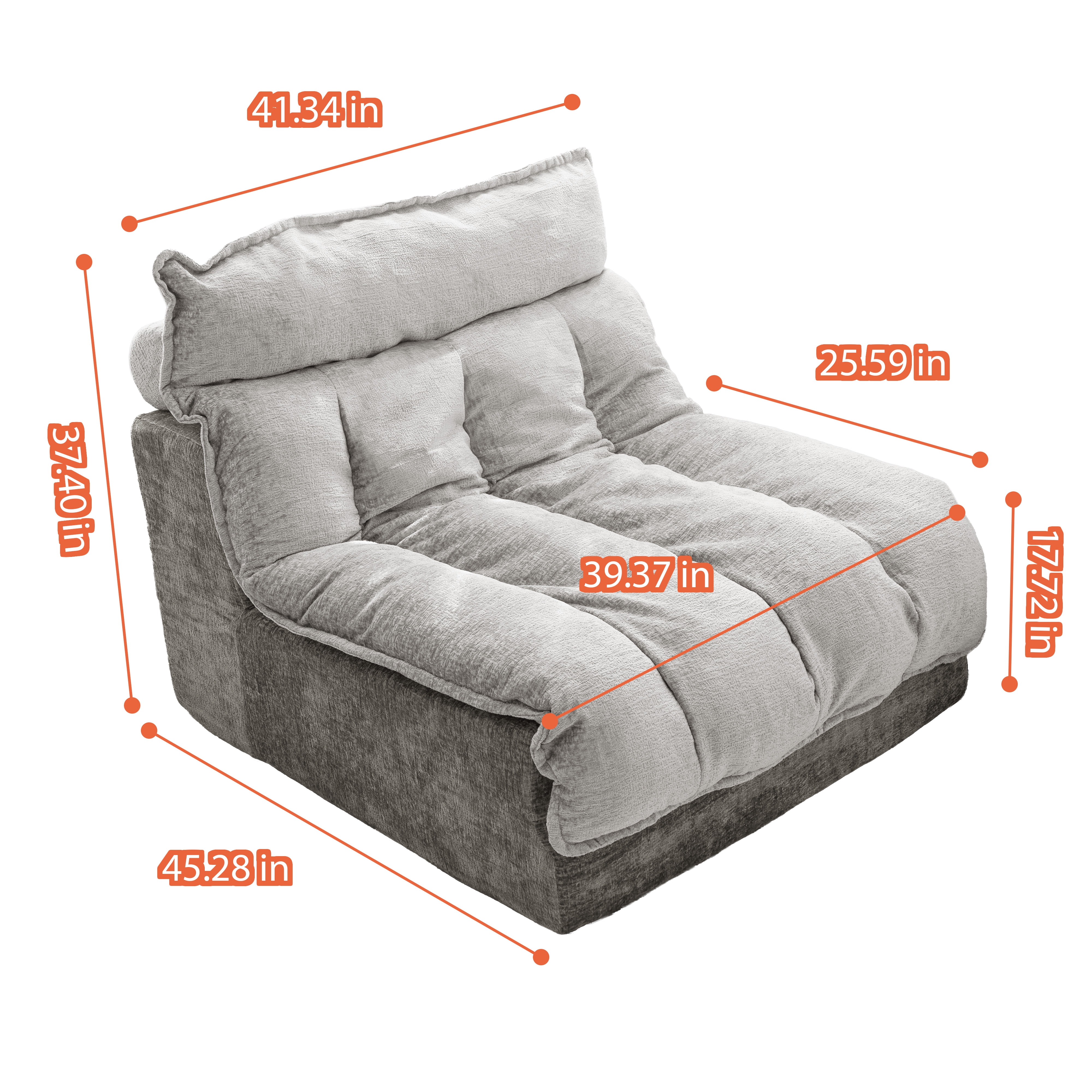 Leumius Single Cloud Sofa,Boneless Sofa Chair with Upholstered Seat Cushion,Modern Chenille Chaise Longue Chair for Living Room,Gray