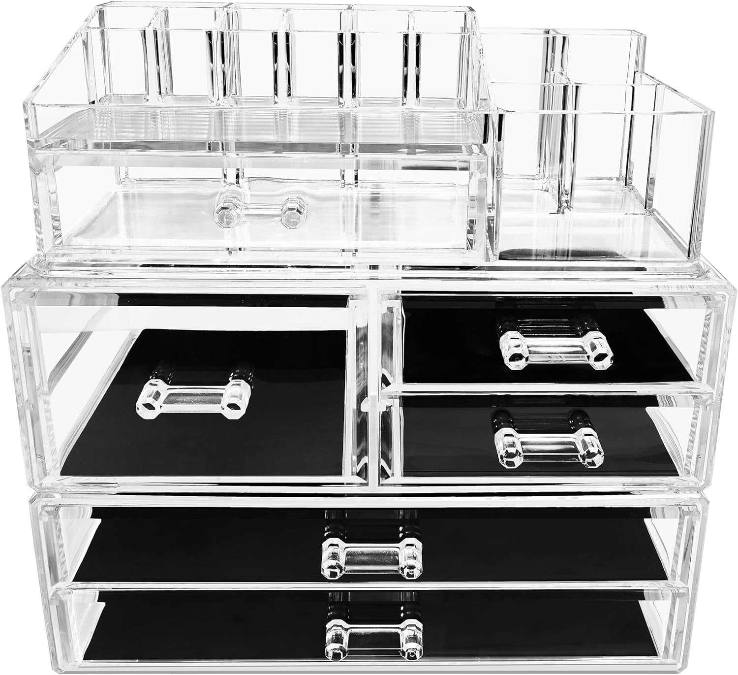 Sorbus Clear Extra Large Acrylic Makeup Organizer Set, 6 Drawers, 15 Slots, 3-Piece Stackable