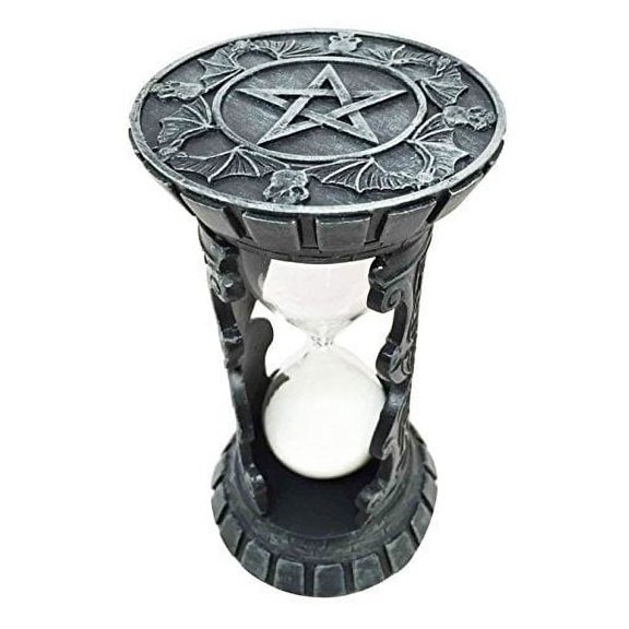Pentagram Rest In Peace RIP Bat Night Terror Faux Stone Sand Timer Sculpture