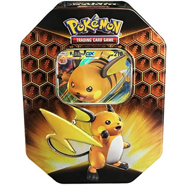 Pokemon TCG: SM11.5 Destins Cachés Gx Tin- Raichu + 1 de 3 Feuilles de Cartes Pokémon-GX + 4 Booster Pack