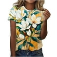 thumbnail image 2 of Otvok Women Plus Szie Summer T-Shirt Botanical Printed Regular Short Sleeve Round Neck Blouses, 2 of 6