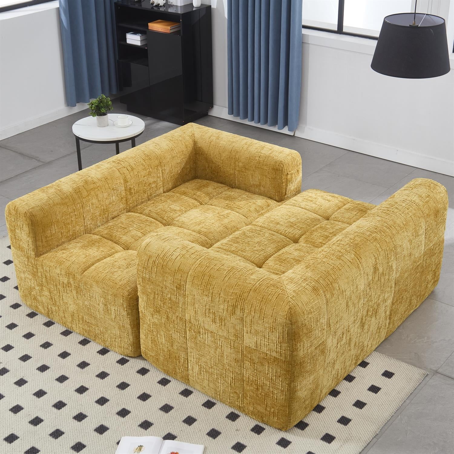 Demi Bonn 62" Plush Chenille Loveseat Sofa, Modular Sleeper for Living Room, Bedroom, Apartment Lounge, Stylish & Comfortable Couch, Yellow