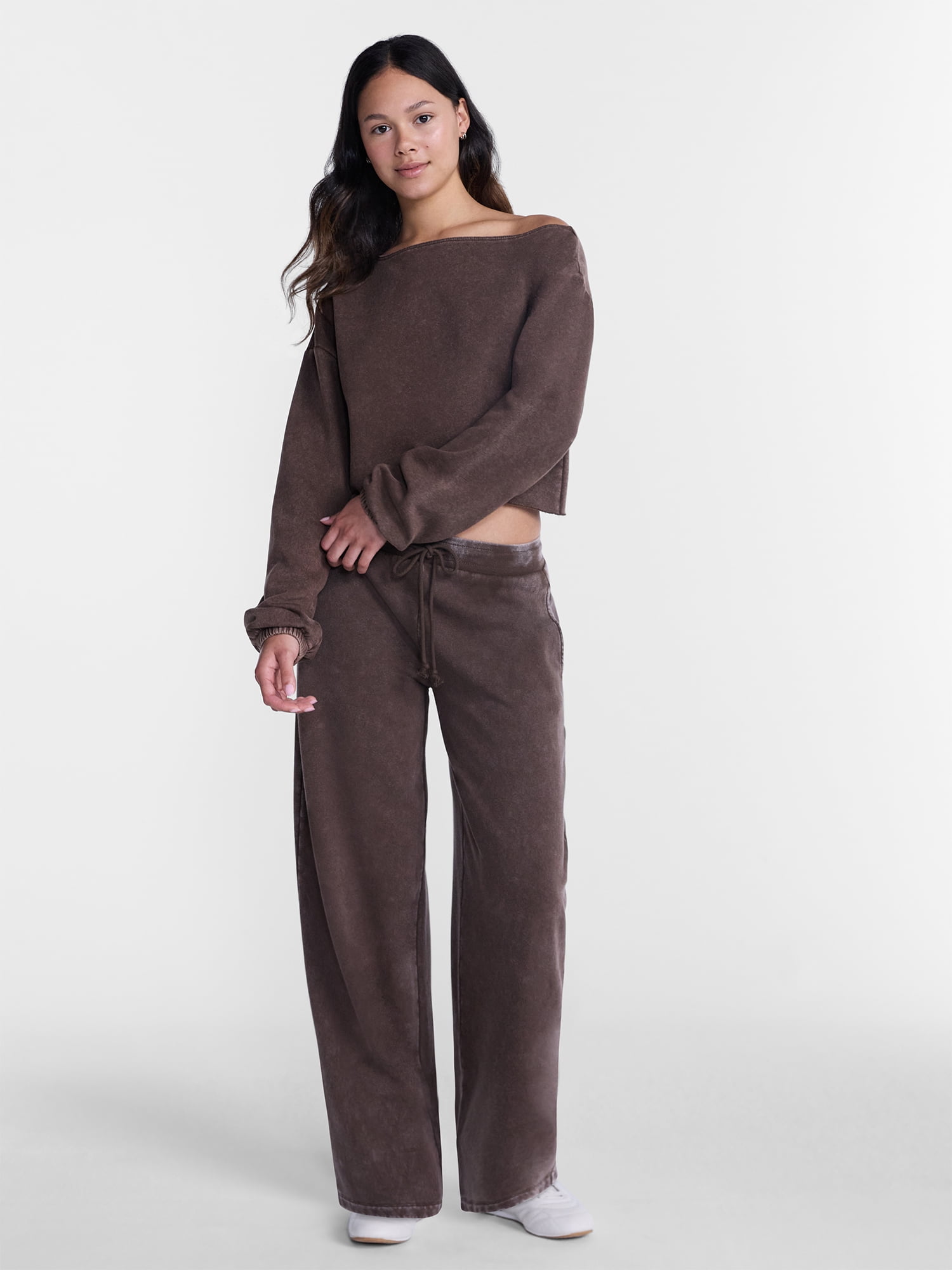 No Boundaries Mineral Wash Fleece Barrel Leg Pants, 29'' Inseam, Women's XXS-XXL