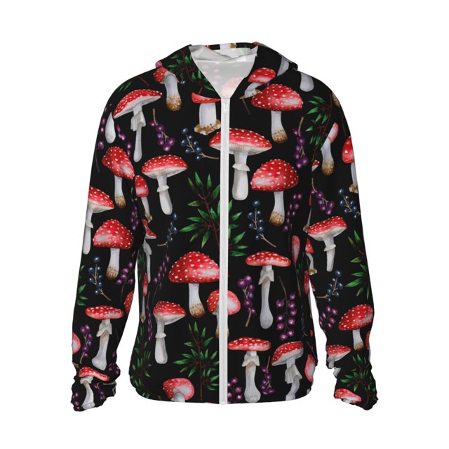 Fotbe Red Mushrooms Chaqueta con Protección Solar UPF 50+ para Hombre y Mujer, Camisa con Capucha y Bolsillos-XX-Large
