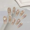 thumbnail image 3 of 10Pcs Handmade Press on Nails Long Ballet Blue Fake Nails with 3D Ocean Moon Rhinestone Design False Nails Full Cover Nail Tips, 3 of 5