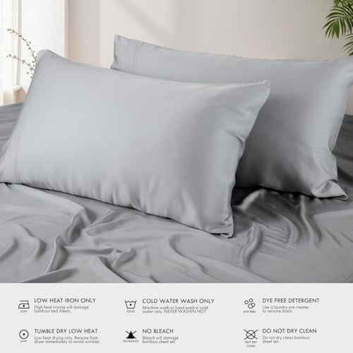 ClevaHome 4-Piece Queen Bamboo Bed Sheet Set, 100% Organic Cooling Fabric, 16" Deep Pocket, Silver
