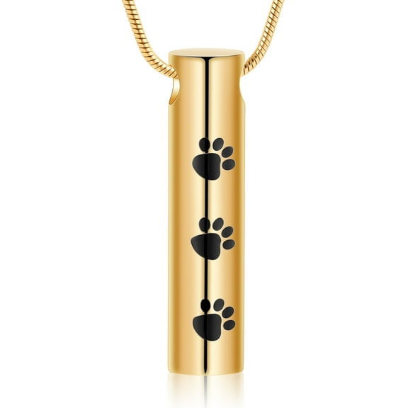 Cremation Ashes Jewelry Paw Print Cylinder Memorial Urn Necklace for Dog Cat Ashes Locket Stainless Steel Keepsake Pendant Necklace