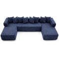 thumbnail image 4 of 146" Oversized U-Shaped Modular Sectional Sleeper Sofa, 5-Seat Convertible Couch with 8 Pillows, Corduroy Upholstery, Magazine Pocket, Blue, 4 of 14