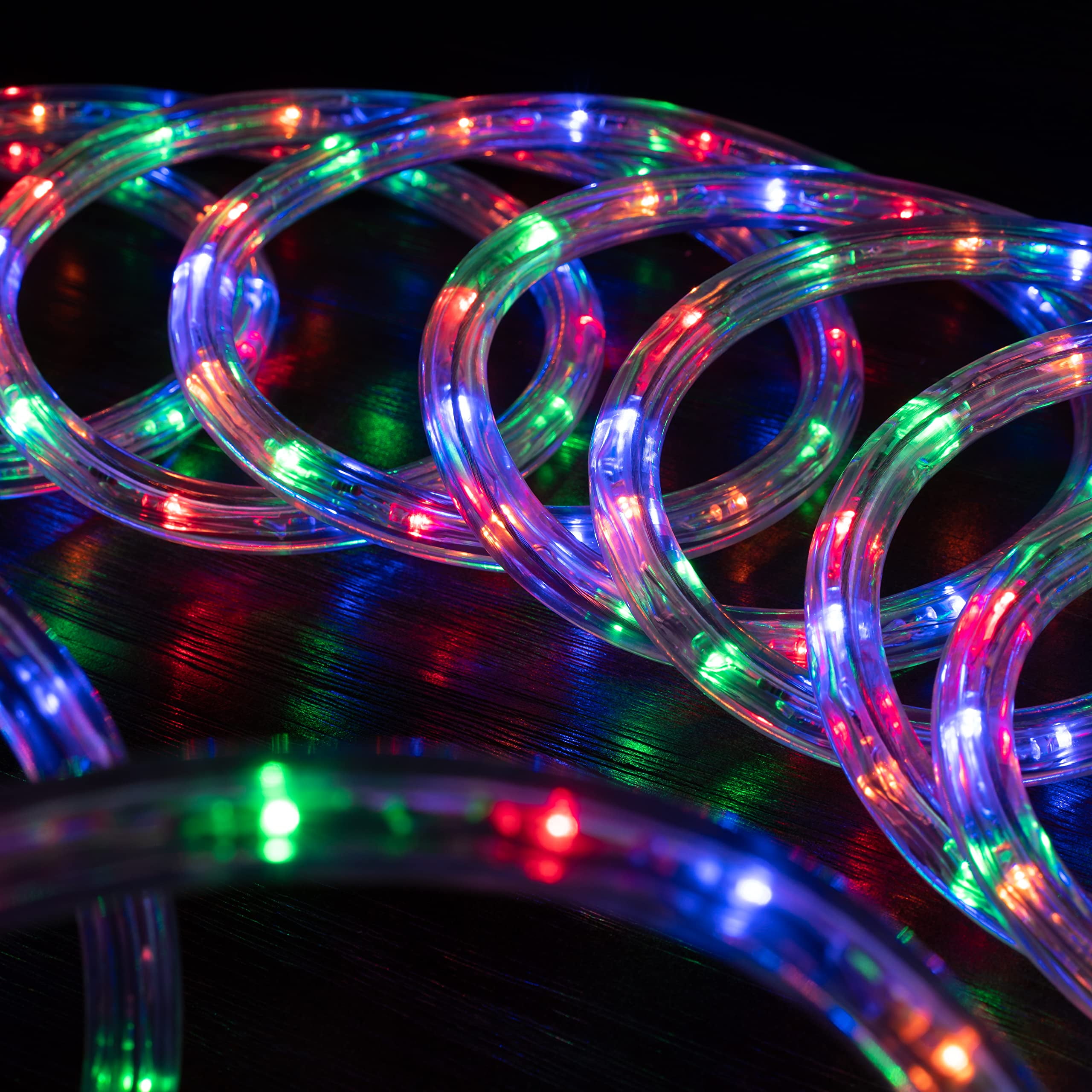 WYZworks 50 ft Extendable LED Rope Lights (Blue, Clear White, Green, Orange, Red, RGB, Warm White) - ETL Safety Certified, Christmas Xmas Tree Holiday Decoration Indoor/Outdoor Lighting - RGB