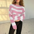 thumbnail image 2 of XPMWRP Women's Fashion Striped Cable Fall Winter Sweaters Casual Pullover Round Neck Sweater Classic Long Sleeve Rib Knit Jumper Tops Pink S, 2 of 7