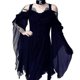 thumbnail image 1 of Vestido con botones irregulares y mangas con hombros descubiertos y tirantes de 5 colores y 8 tamaños de Halloween, 1 of 2