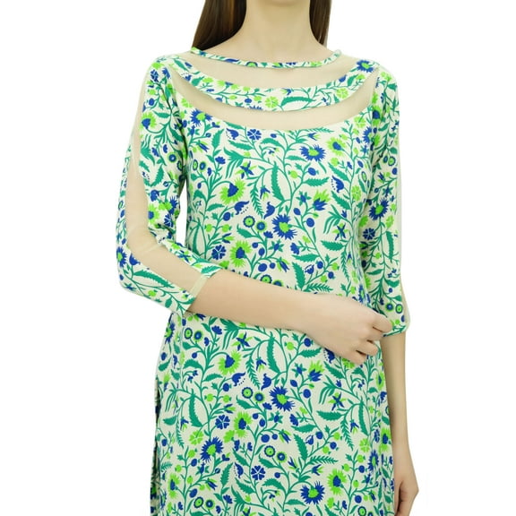 Phagun Women Designer Tunic Indian Ethnic Floral Kurta Rayon Net Kurti