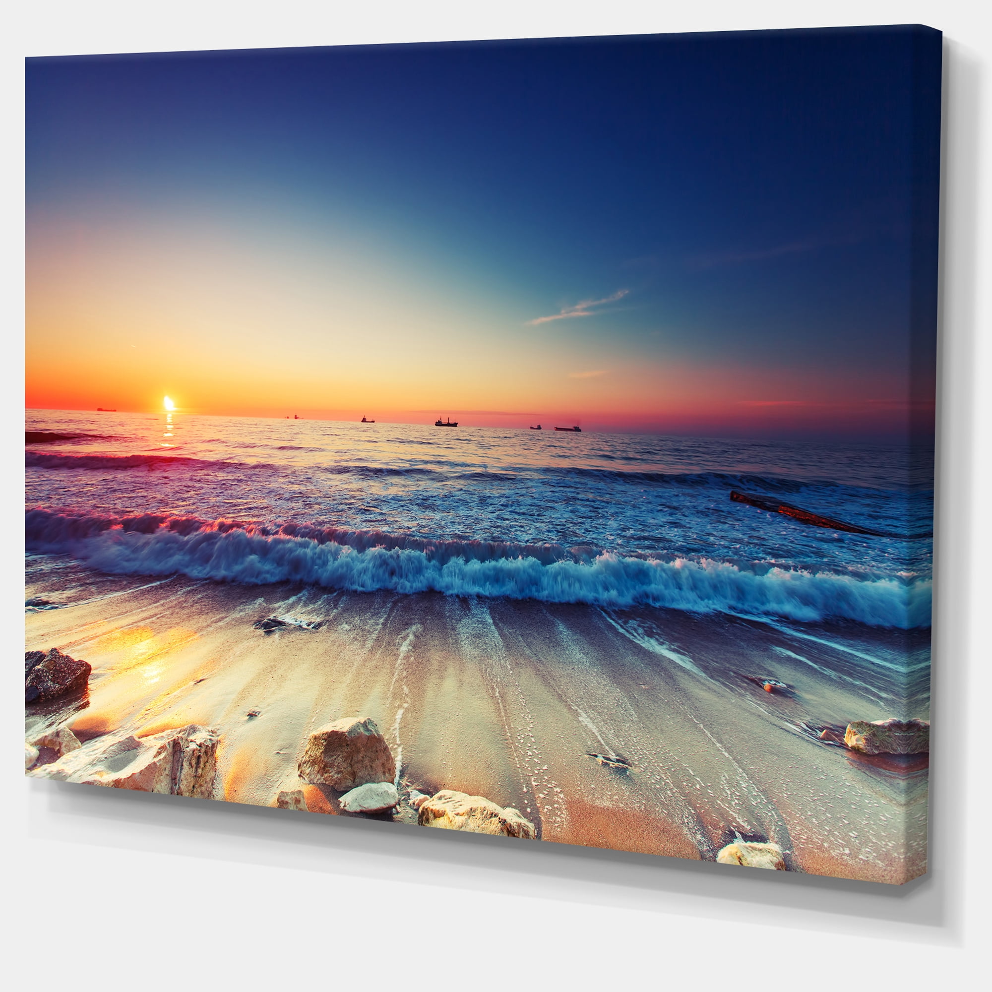 Designart 'Beautiful Sunrise over Blue Sea ' Seashore Canvas Art Print