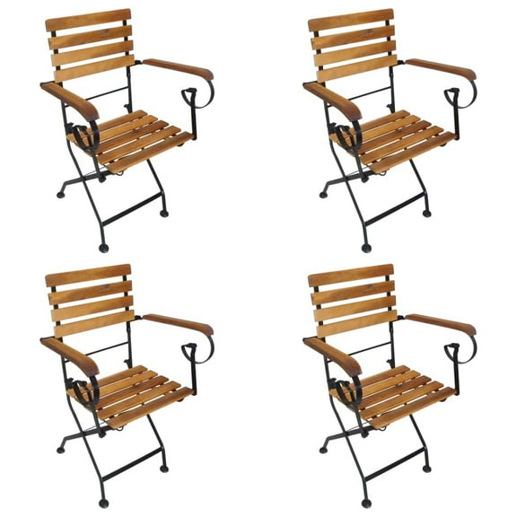 vidaXL Patio Folding Chairs 4 Pcs Bistro Chair Steel and Solid Wood Acacia