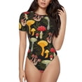 thumbnail image 2 of Goofa Mushrooms And Fern Stems Printed Women Rash Guard Short Sleeve,Tummy control Swimsuit Surfing Swimsuit Bathing Suit One Piece Swimsuit UPF 50-X-Large, 2 of 9