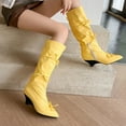 thumbnail image 6 of UngA Cowboy Chic Mid-Calf Cowgirl Boots Cowboy Western Pull-On Tabs Pointy Toe Boot Yellow,39, 6 of 7
