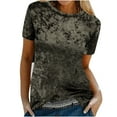 thumbnail image 7 of Posijego Velvet Top for Women Short Sleeve Crew Neck Vintage T-Shirt Solid Color Velour Blouses Tee Shirts, 7 of 7