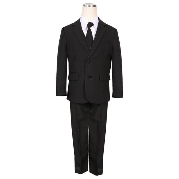 B-One Kids Boys' Formal 5 Piece Suit Set includes Suit Jacket, Dress Pants, White Dress Shirt, Matching Suit Vest and Clip-on Tie for Baby, Toddlers, Little Boys, Big Kids & Young Men