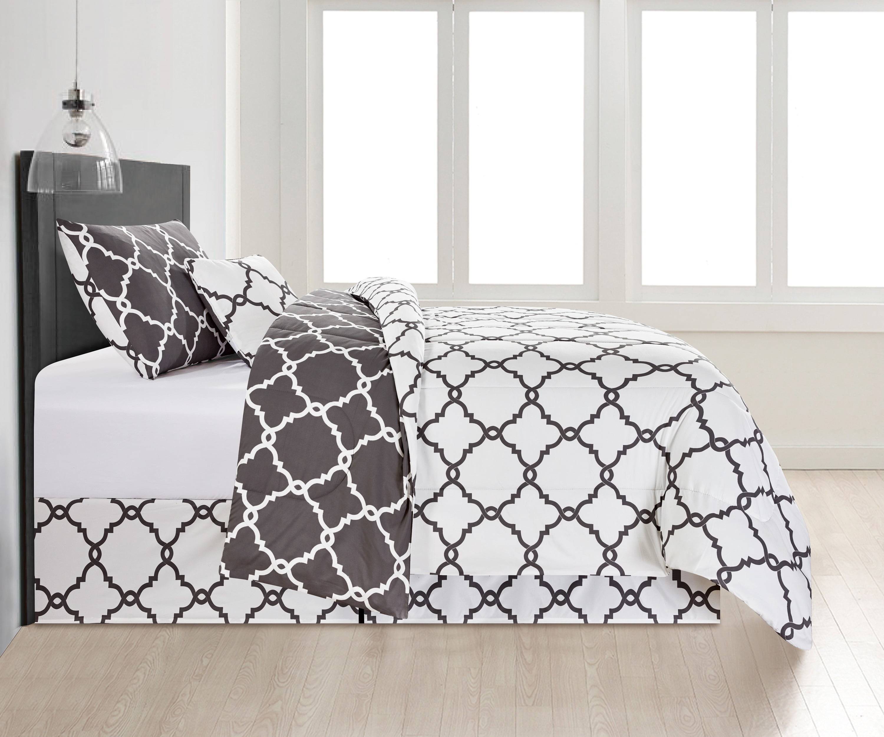 Lux Decor Collection 4 Piece Geometric Twin Comforter Set - Polyester Filling Reversible Washable Comforter Set