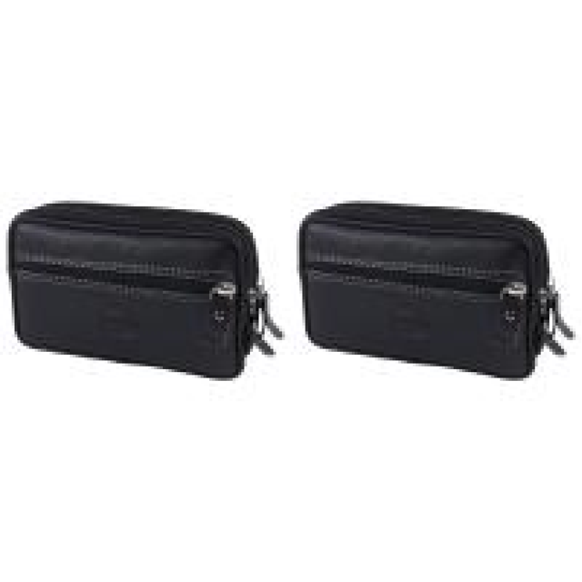 Teléfono Hombres PU Bolsos de cuero Color sólido Riñonera Cremallera Riñonera Negro