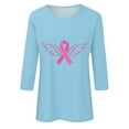 thumbnail image 4 of IROINNID Breast Cancer Pullover for Women Breast Cancer Awareness Casual Printed Loose T-shirt 3/4 Sleeves Blouse Round Neck Tops,Sky Blue, 4 of 5