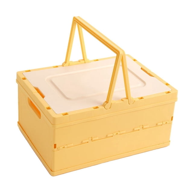COM1950s Foldable Storage Box, Collapsible Bin for Organization, Portable Camping Handheld Basket with Lid, Multi-Purpose Plastic Container for Home Closet, Outdoor Picnic Essentials