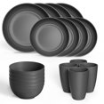 thumbnail image 1 of Hanmfei Plastic Dinnerware Set for 4,Plastic Plates and Bowls Sets,Unbreakable Dinnerware For Kitchen, Camping, Rv Black, 1 of 1