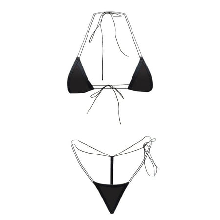 ZQGJB Sheer Mesh Halter Bikini Sets for Women Triangle String Sexy Lingerie Swimsuits 2 Piece Bathing Suit Beach Outfits(A04-Black Free Size)