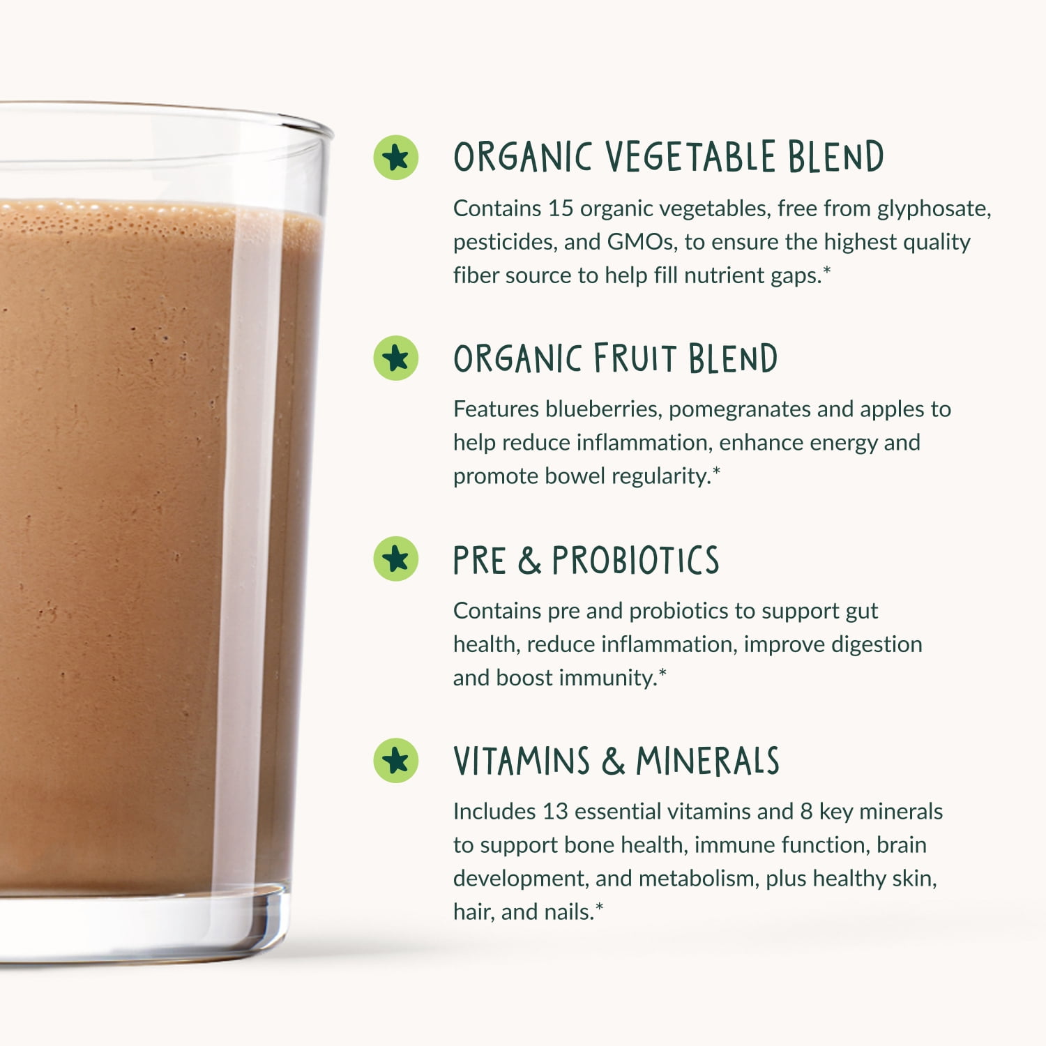 Beam Kids Chocolate Flavored Superfood Powder I Nutritional Shake with Organic Greens, Probiotics, Vitamins, Immune Support & Gut Health I Daily Nutrition Drink with Calcium