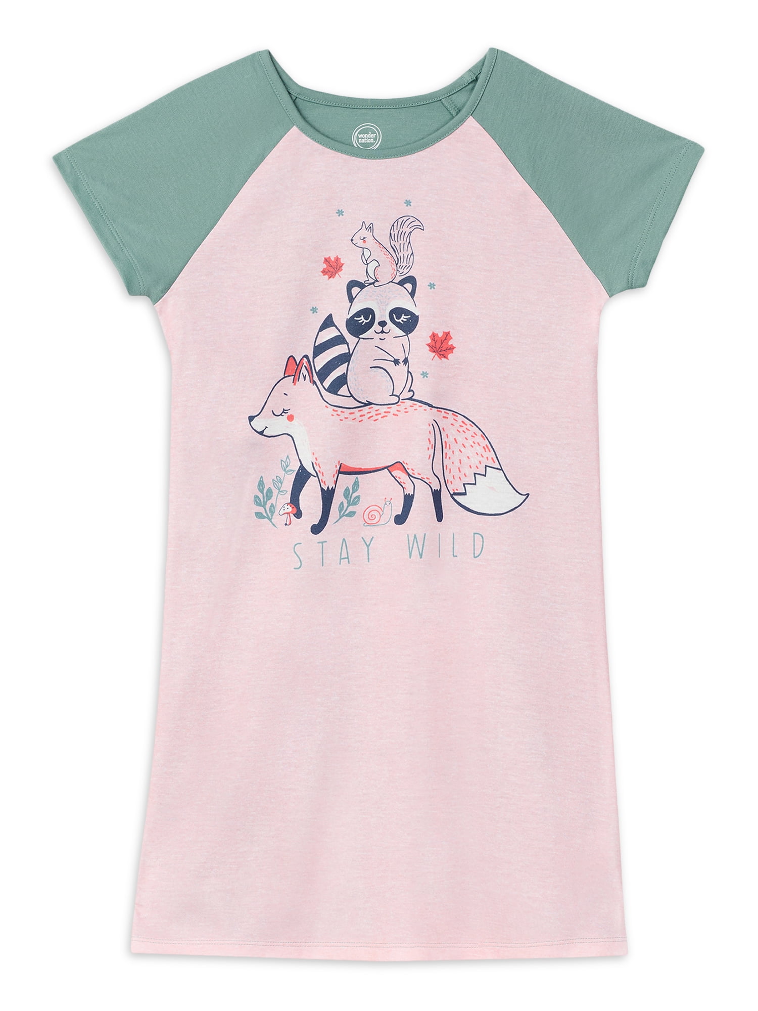 Wonder Nation Girls Short Sleeve Nightgown, 2-Pack, Size 4-18 & Plus