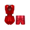 thumbnail image 2 of Moggemol Kids Girls Shiny Metallic Gymnastics Leotard Set For Figure Skating Dance Workout Red 6, 2 of 7