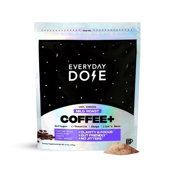 Everyday Dose Mild Roast Mushroom Coffee+ - 100% Arabica Functional Instant Coffee Half Caff - 3.6oz