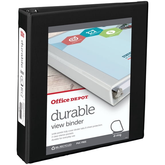 Office Depot® Brand Durable View D-Ring Binder, 1 1/2" Rings, 39% Recycled, Black