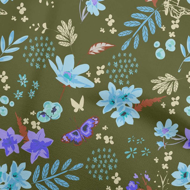 oneOone Polyester Spandex Dark Olive Green Fabric Floral Craft Projects Decor Fabric Printed By The Yard 56 Inch Wide