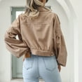 thumbnail image 4 of Defitshape Women's Long Sleeve Crop Jacket Soft JacketsTravel Corduroy Fashion Button Drop Shoulder Outerwear Khaki Large, 4 of 4