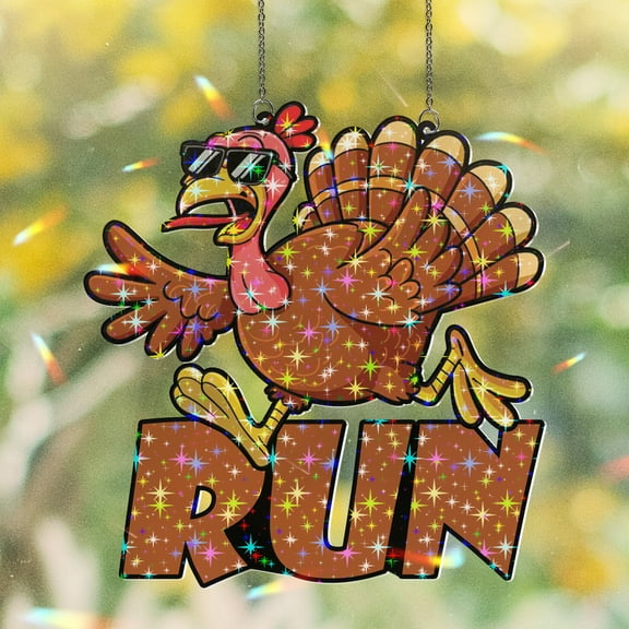 Lotusprinthandmade Funny Turkey Run Custom Shape Star Hologram Ornament 3.5in, Funny Turkey Run Gift Ornament