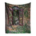 thumbnail image 1 of Country Soft Flannel Fleece Blanket, House with Open Windows Inside Forest Design View Brick Wall with Ivy Rural Print, Cozy Plush for Indoor and Outdoor Use, 70" x 90", Multicolor, by Ambesonne, 1 of 6