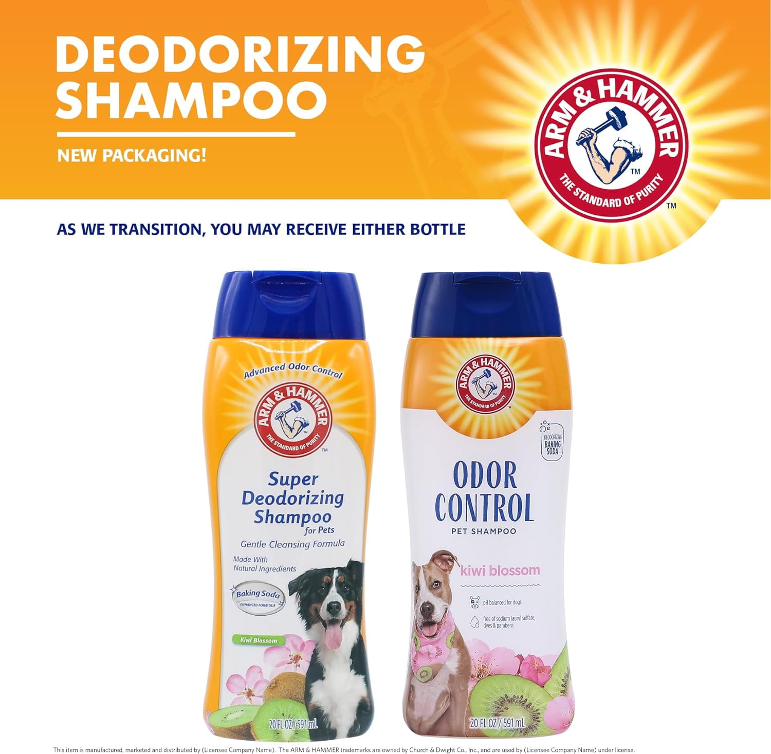 Arm Hammer Dog Deodorizing Shampoo with Baking Soda Kiwi Blossom Scent 20 oz