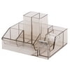 Office Plastic 7 Compartments One Tape Roller Pencil Pen Holder Clear Brown